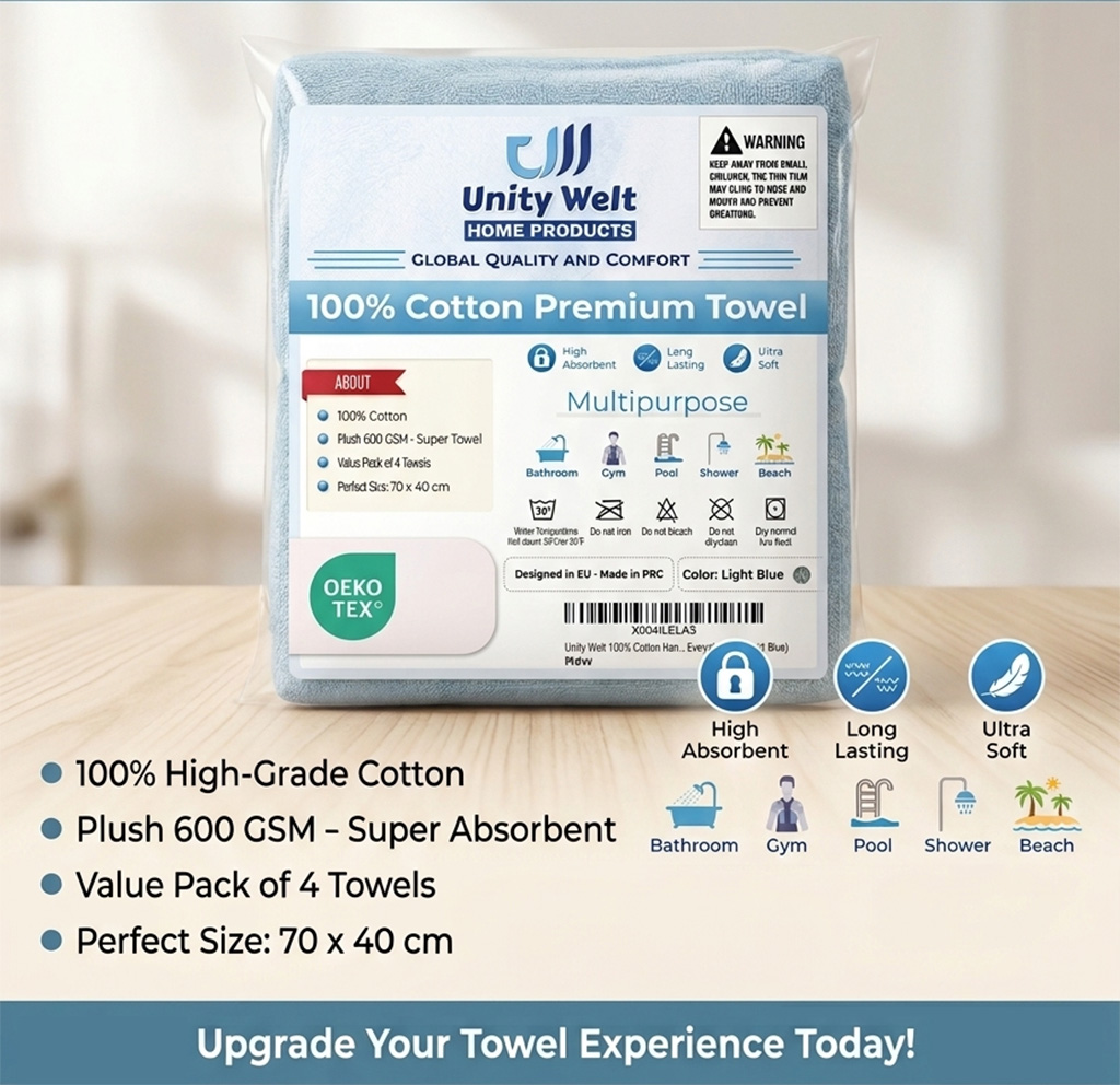 Unity Welt Luxury White Cotton Bath Towel for Hotels and Spas